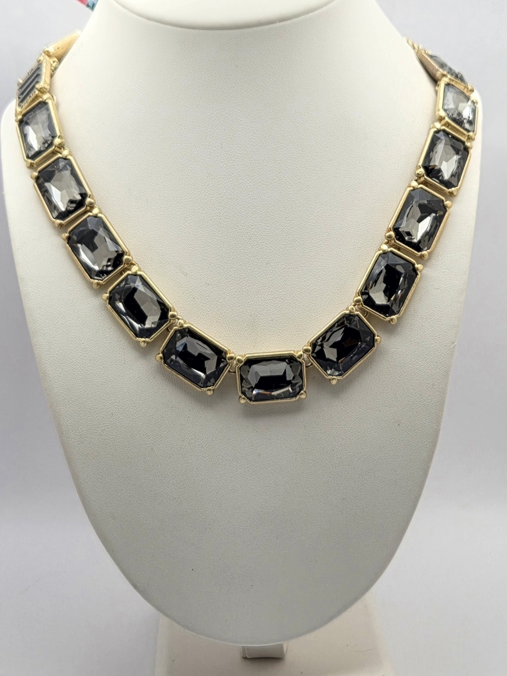 Lia Sophia Gold Tone Smoky Crystal Emerald Cut Statement Necklace 23"